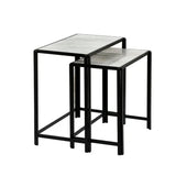 Set of 2 Black Metal Nesting Table with White Marble Top