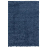 Blue shaggy area rug with soft texture and rectangular shape