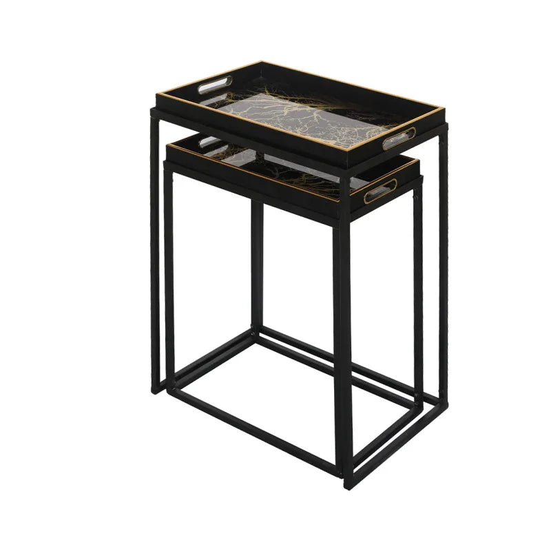 Set of 2 Black and Gold Nesting Tables