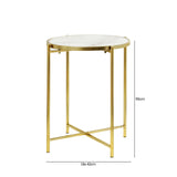 55cm Gold Metal End Table with White Marble Top