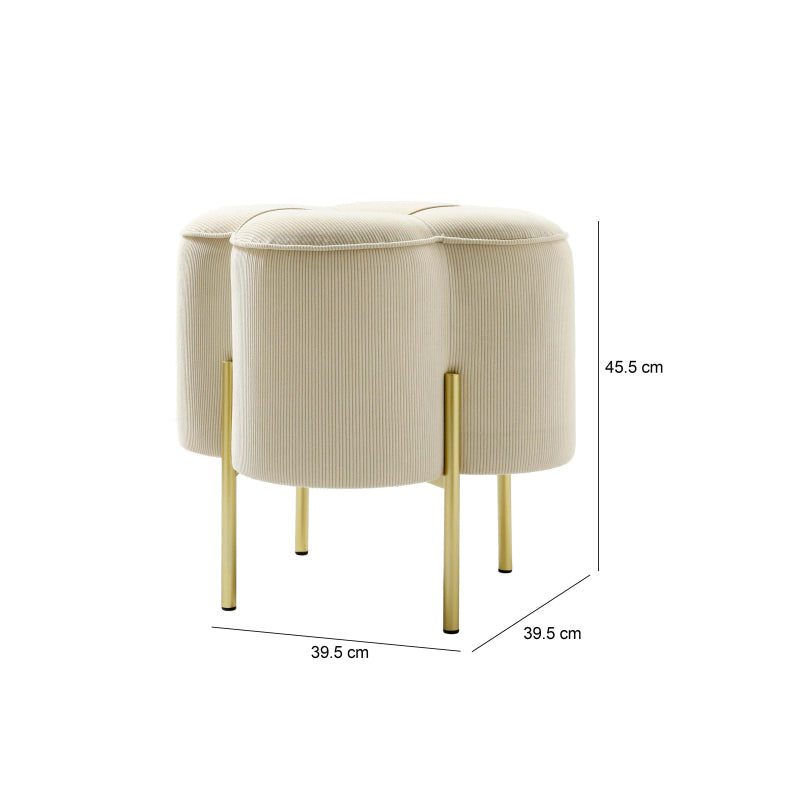 45cm Cream Velvet Clover Ottoman with Gold Legs