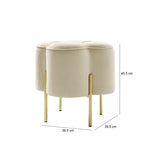45cm Cream Velvet Clover Ottoman with Gold Legs