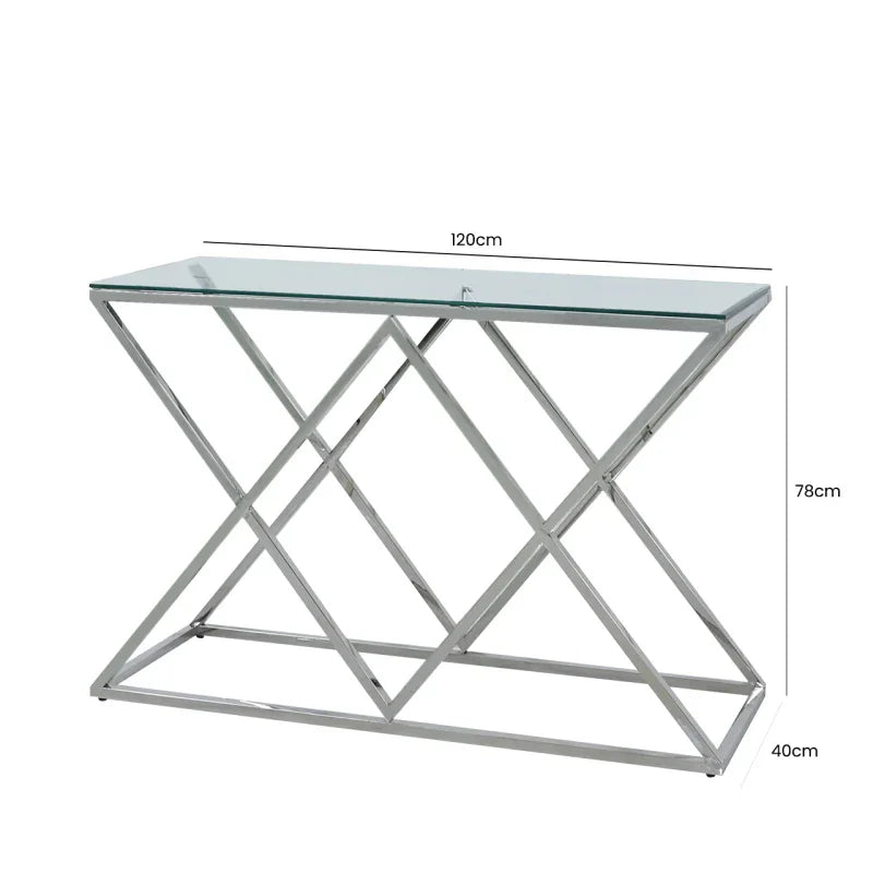 Imperia Stainless Steel Console Table Glass Top