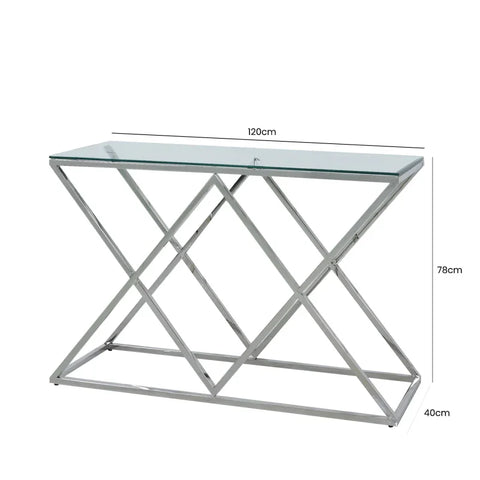 Imperia Stainless Steel Console Table Glass Top