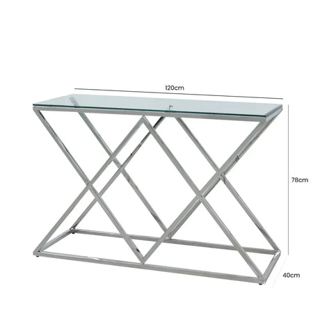 Imperia Stainless Steel Console Table Glass Top