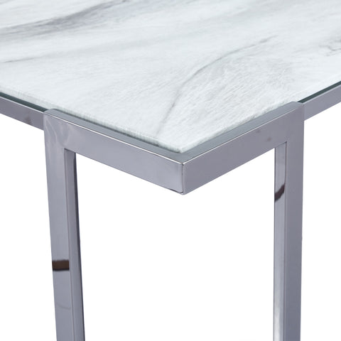 Aamari Grey Gunmetal Coffee Table with White Faux Marble Glass Top - KD