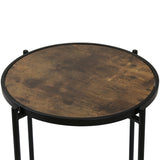 55cm Black Metal End Table with Brown Wooden Top