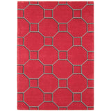 Red geometric area rug with octagon and square pattern, modern home decor accent