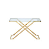 Axel Gold Metal Console Table with Clear Glass Top