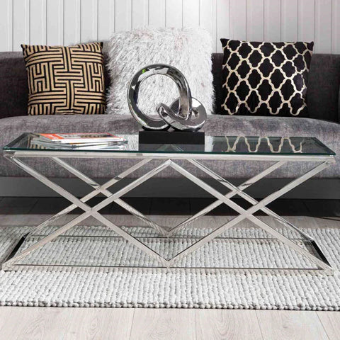 Imperia Stainless Steel Coffee Table Glass Top