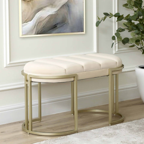 80cm Cream Velvet Medium Tufted Bench with Champagne Legs