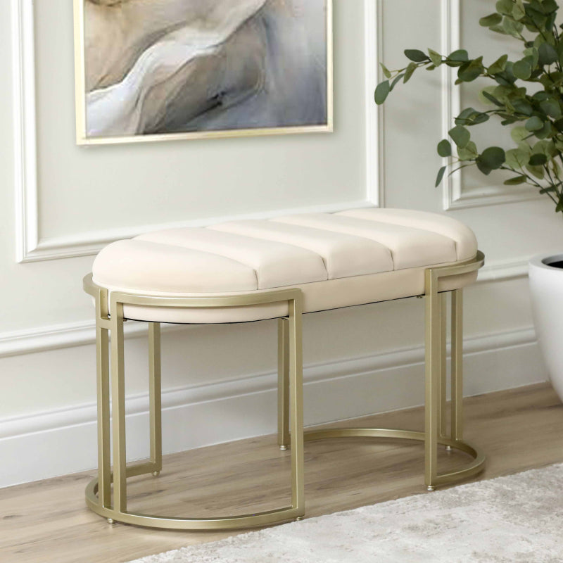 80cm Cream Velvet Medium Tufted Bench with Champagne Legs