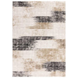 Modern area rug with abstract black and beige brushstroke pattern on a cream background