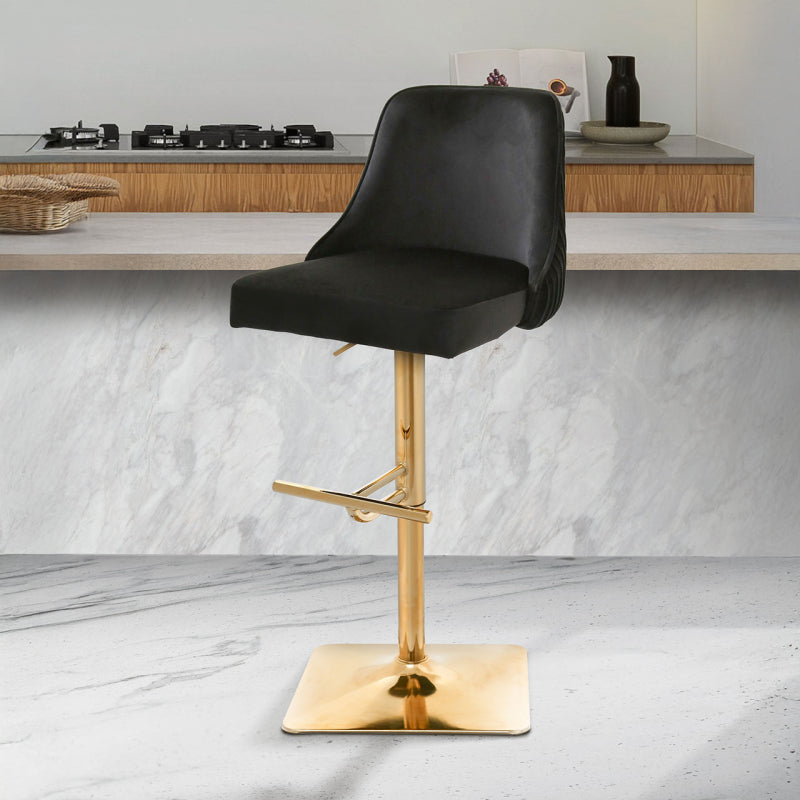 Eris Black Velvet Bar Stool with Gold Legs