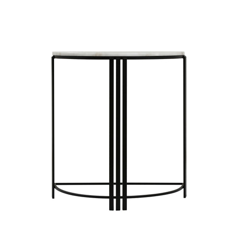 74cm Black Metal Console Table with White Marble Top