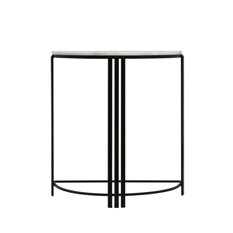74cm Black Metal Console Table with White Marble Top