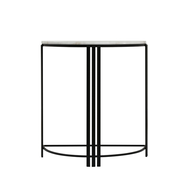 74cm Black Metal Console Table with White Marble Top