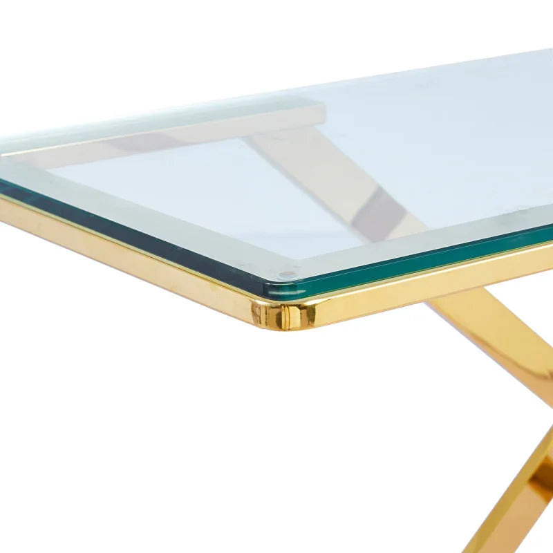Axel Gold Metal Console Table with Clear Glass Top