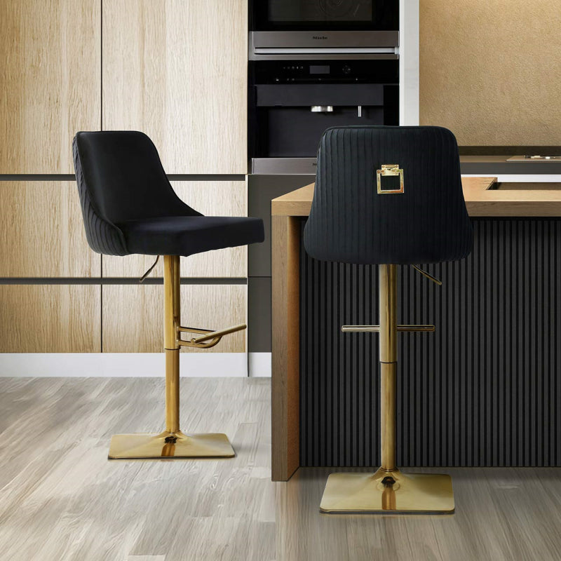 Eris Black Velvet Bar Stool with Gold Legs
