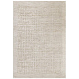 Beige area rug with subtle geometric pattern and textured border