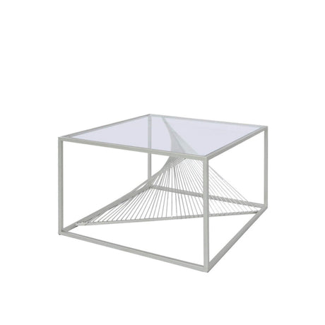 Luna Silver Metal Coffee Table with Clear Glass Top