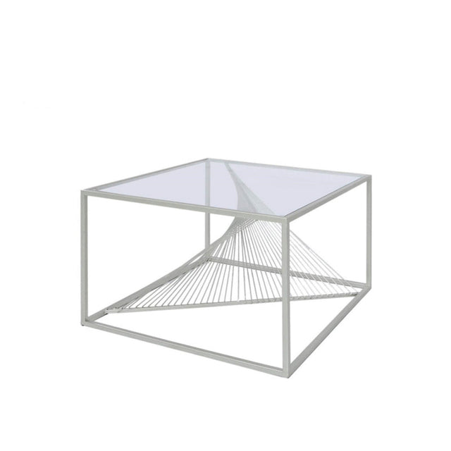 Luna Silver Metal Coffee Table with Clear Glass Top