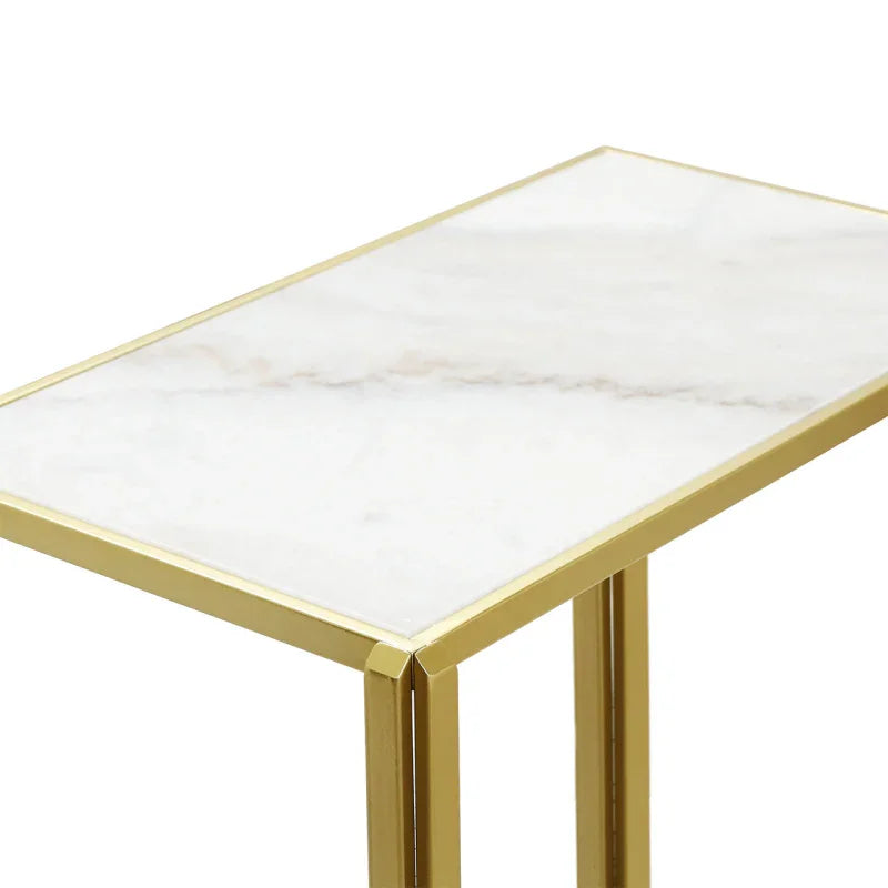Set of 2 Gold Metal Nesting Table with White Marble Top