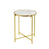 55cm Gold Metal End Table with White Marble Top