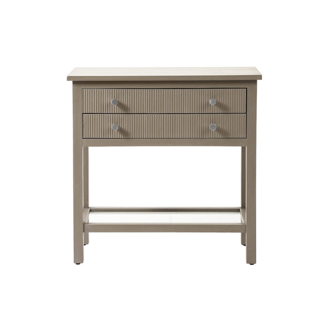 Lindon Taupe 2 Drawer Bedside Cabinet with Glass Shelf