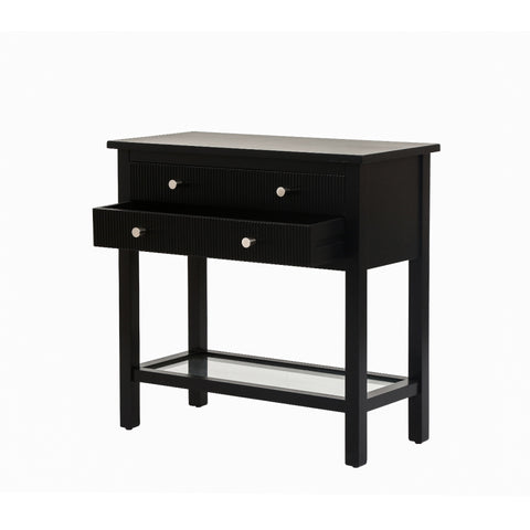 Lindon Black 2 Drawer Bedside Cabinet with Glass Shelf