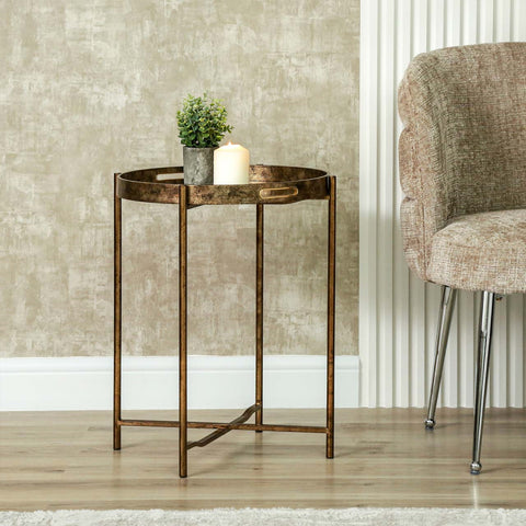 59cm Antique Gold and Mirror Top End Table