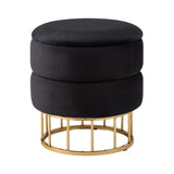 Black Round Storage Stool Gold Base