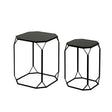 Set of 2 Black Metal Nesting Table with Black Mirror Top