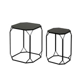 Set of 2 Black Metal Nesting Table with Black Mirror Top