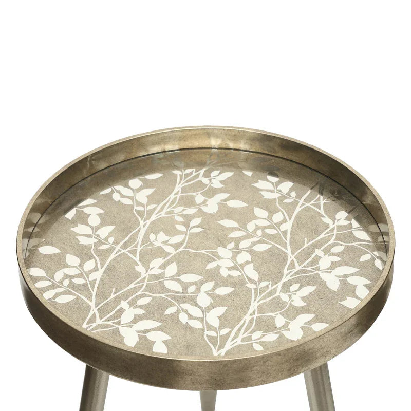 Set of 2 Champagne Nesting Table with Leaves Design