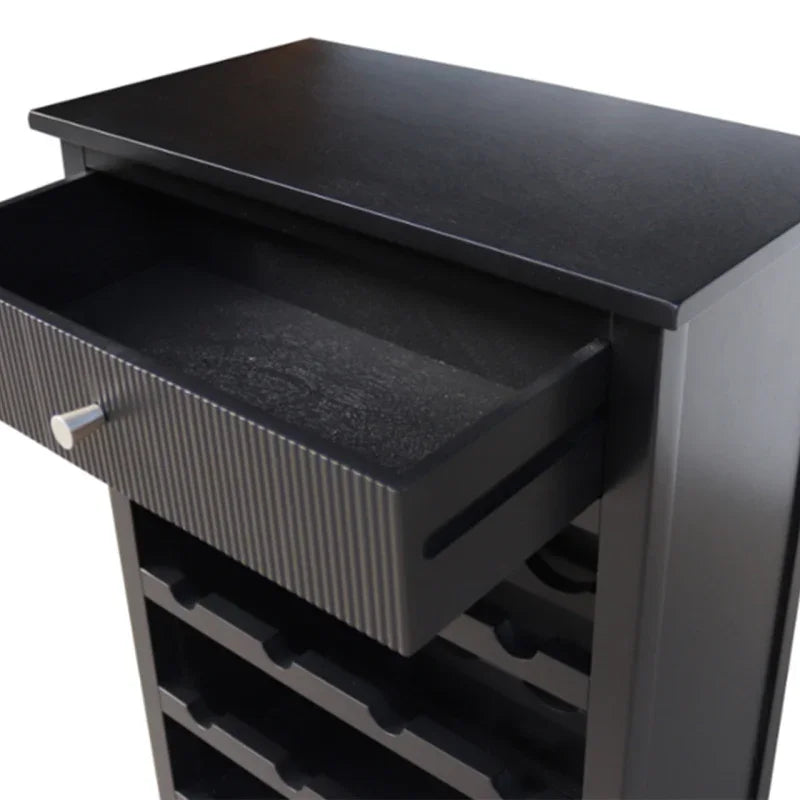 Lindon Black 1-Drawer Wine Rack Storage Cabinet