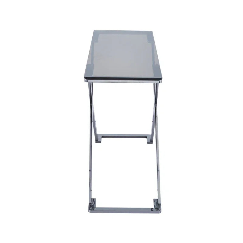 Axel Grey Gunmetal Console Table with Smoke Glass Top