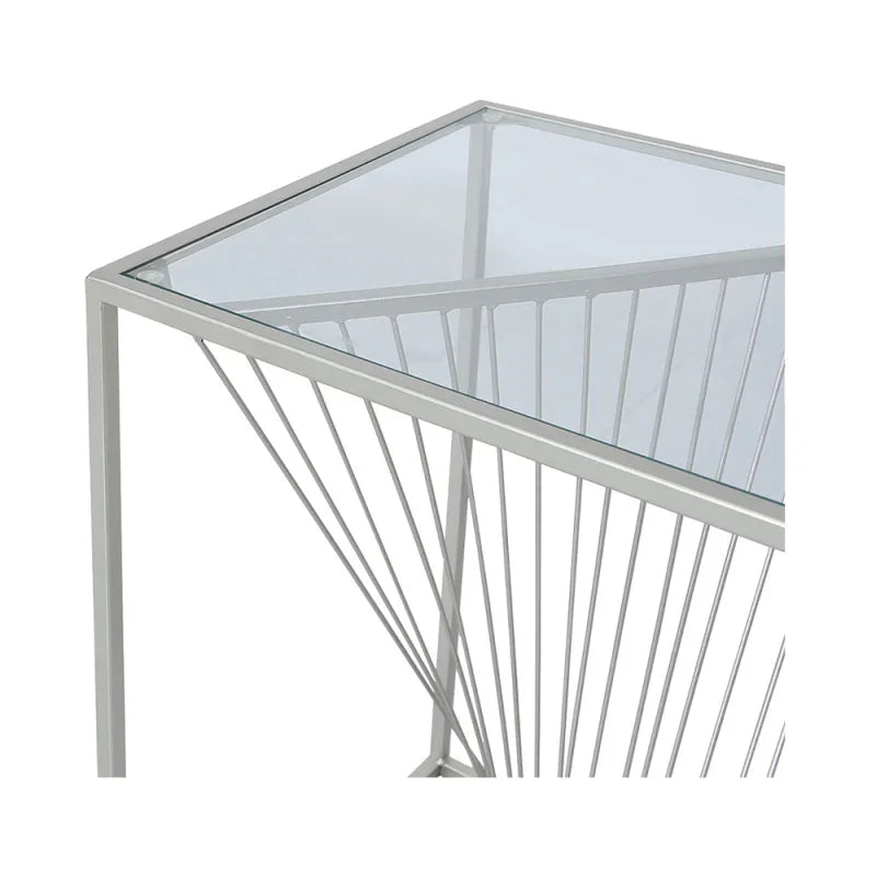 Luna Silver Metal End Table with Clear Glass Top