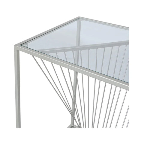 Luna Silver Metal End Table with Clear Glass Top