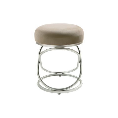 46cm Taupe Velvet Rizzo Stool with Matte Silver Legs
