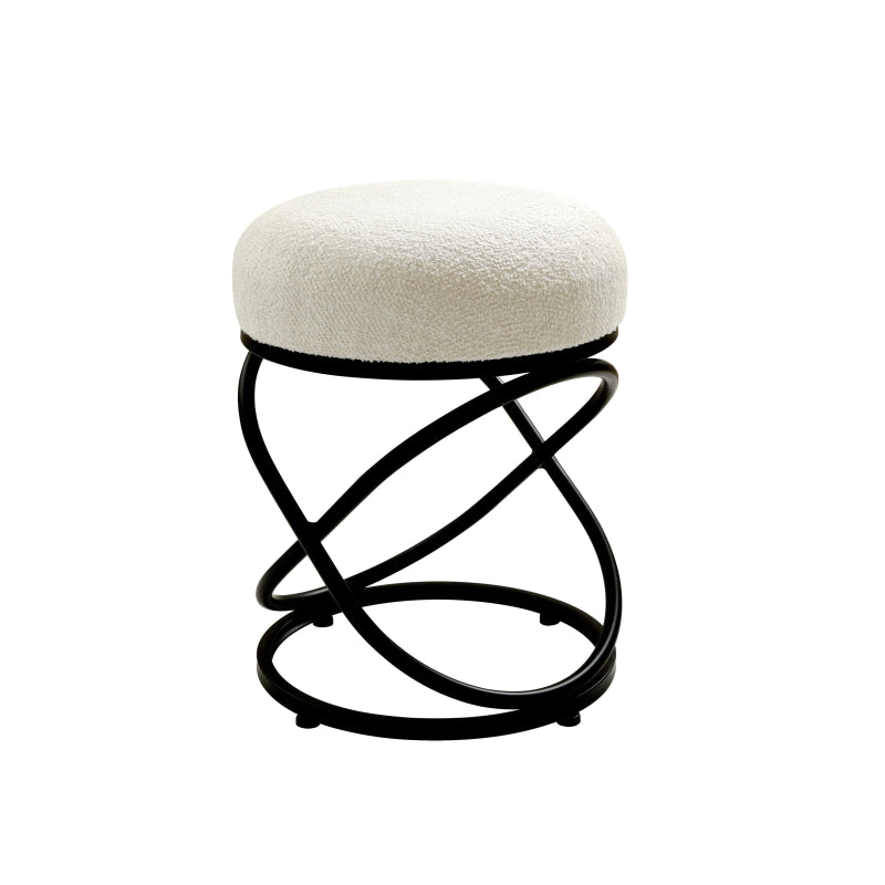 46cm White Boucle Rizzo Stool with Black Legs