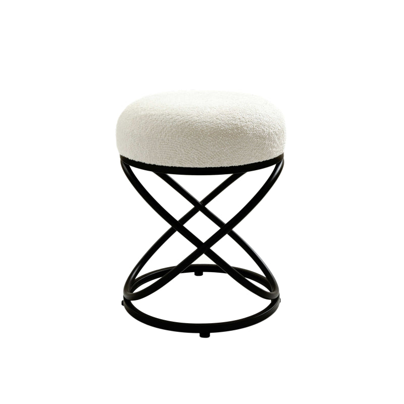 46cm White Boucle Rizzo Stool with Black Legs