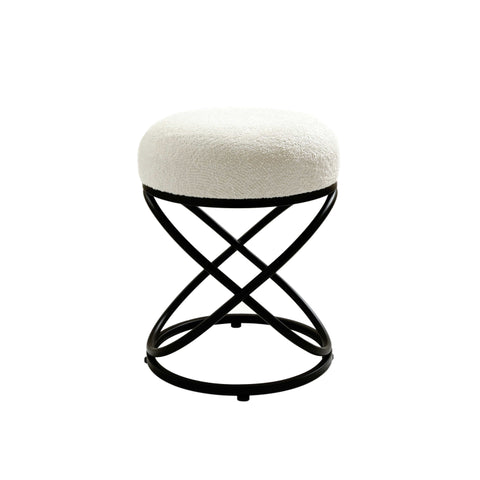 46cm White Boucle Rizzo Stool with Black Legs