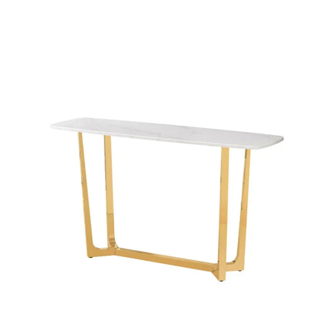 Meghan Gold Metal Console Table with White Faux Marble Top