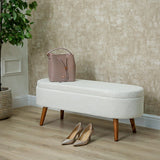 45.5cm White Boucle Storage Bench in Wooden Legs