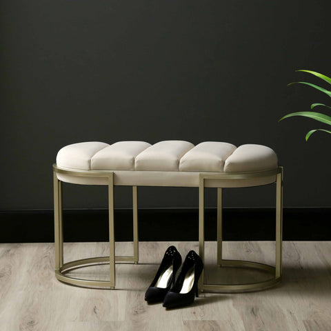 80cm Cream Velvet Medium Tufted Bench with Champagne Legs