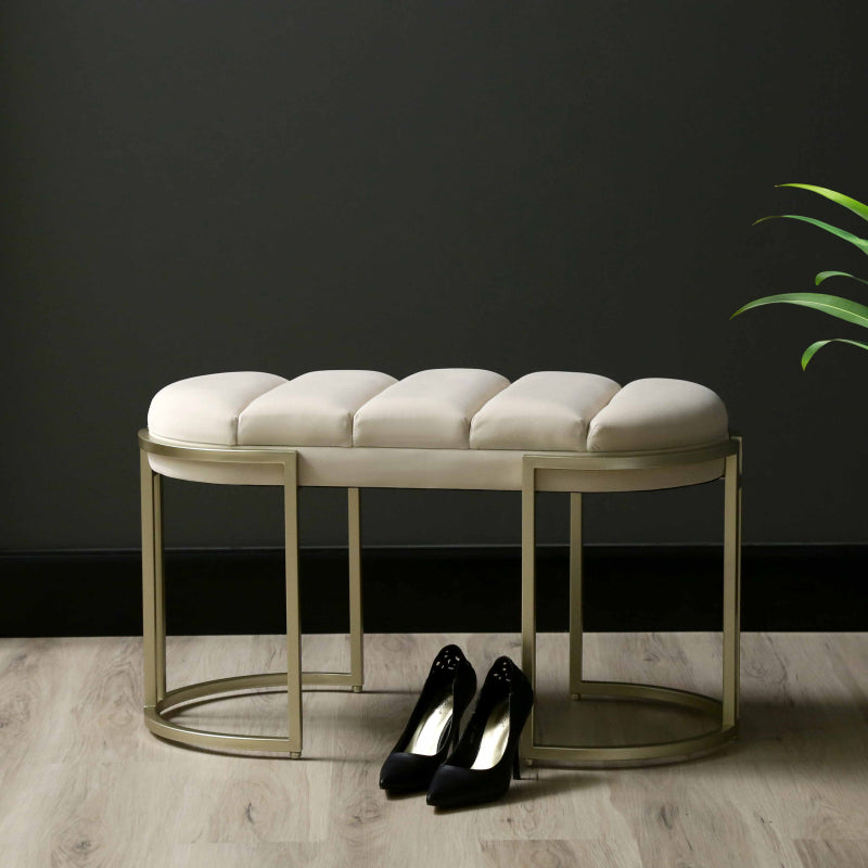 80cm Cream Velvet Medium Tufted Bench with Champagne Legs