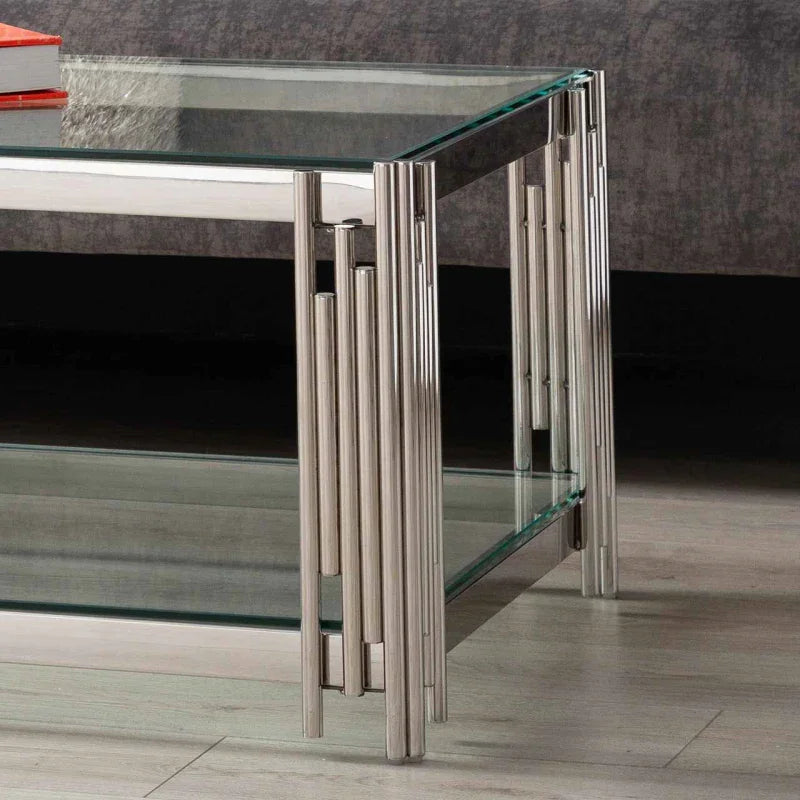 Cohen Steel Tubes and Clear Glass Coffee Table