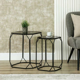 Set of 2 Black Metal Nesting Table with Black Mirror Top