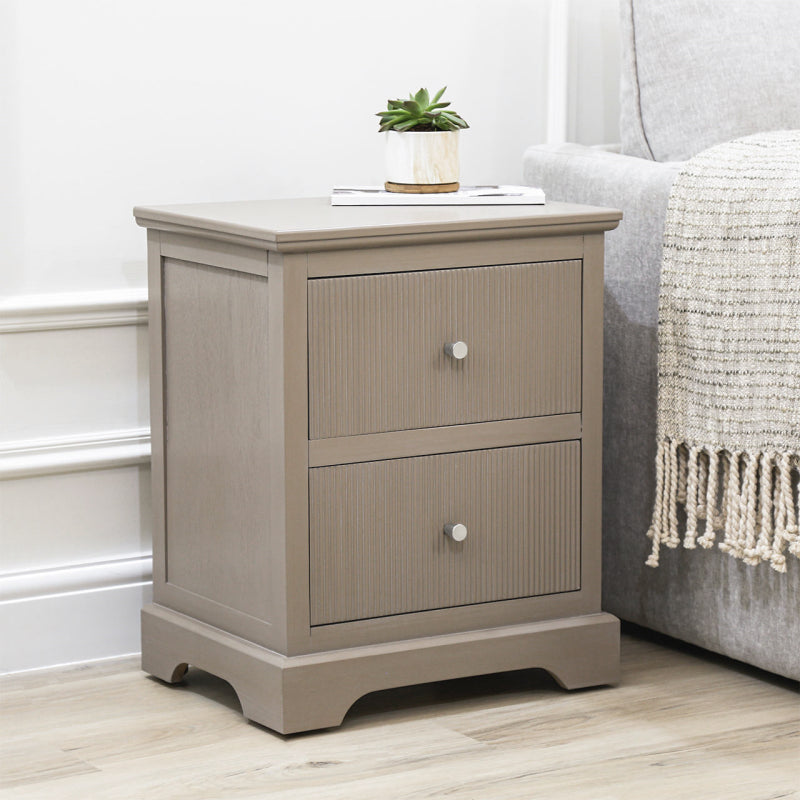 Lindon 2 Drawer Bedside Cabinet Taupe with Nickel Handles